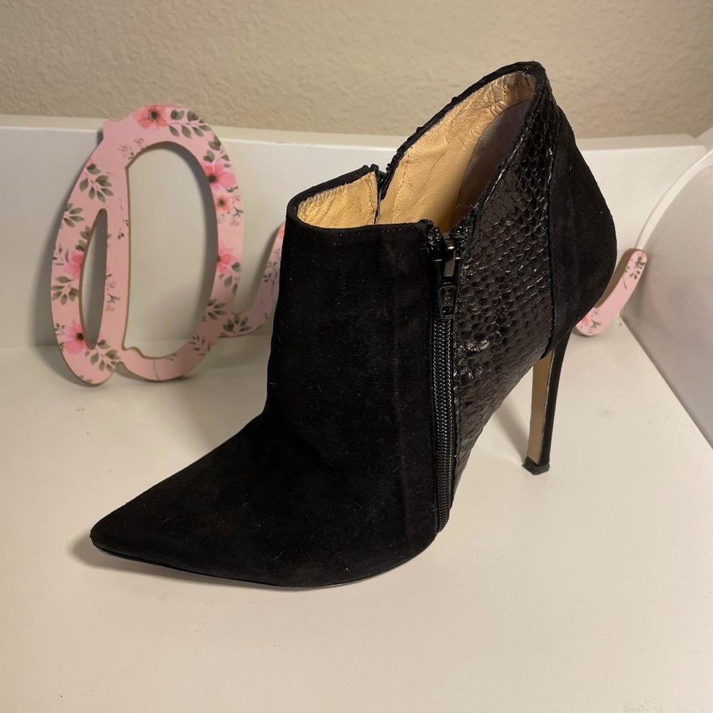 Black leather and suede ankle boots